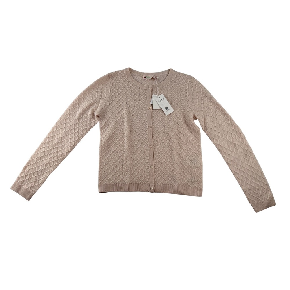 Bonpoint Girls Cardigan 12A Pink Fancy Stitch Knit Wool Sweater NWT Luxury